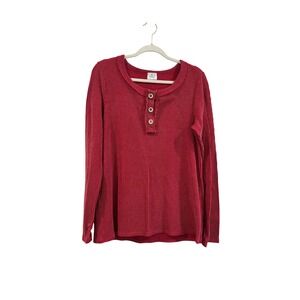 "Blue Buttercup" Brand Henley Top Red Ribbed Long Sleeve Thumbholes
